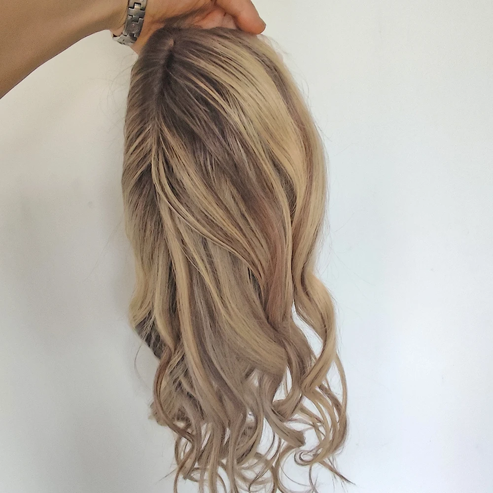 

Balayage Ash Blonde Body Wave Human Hair Lace Wig Ombre Dark Rooted 100% Remy Human Hair Natural Hairline Bleached Pre-Plucked