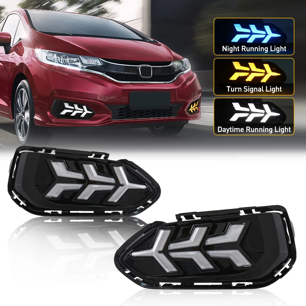 Car LED Daytime Running Lights DRL For Honda Fit Jazz 2018 2019 Asia / U.S Type Turn Signal Lamp Fog Lamp White Yellow Blue 12V