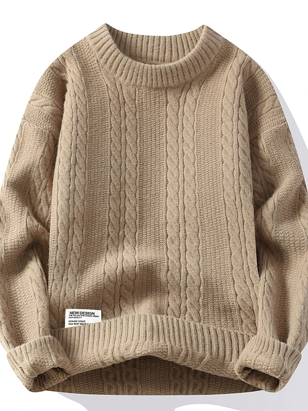 

Утепленный вязаный мужской свитер с круглым вырезом для подростков, осенне-зимний, теплый, повседневный, из полиэфирного волокна, с узором косичка, комфортный