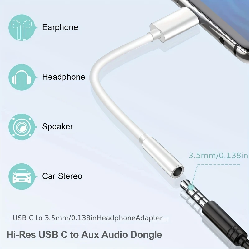 USB Type C To 3.5mm Audio Adapter, USB C To Aux Audio Dongle Cable Cord, USB Type C To 3.5mm Female Headphone Jack Adapter For P