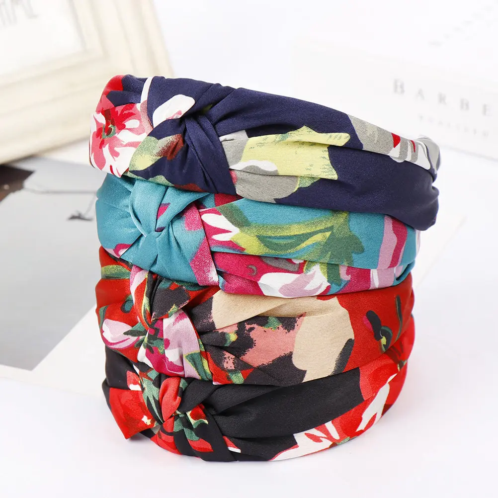 

4pcs Hairb Printing Knot Hairb Headb Printing Hair Women Accessories Boho Style Daily Wear Photo Prop Gift