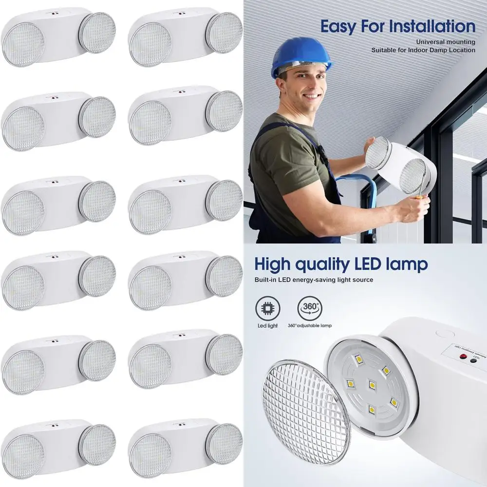 

Battery-Backed Emergency Exit Lights, Hardwired Fixtures, Adjustable LED Bug Eyes, 120-277V, UL Certified (6-Pack)