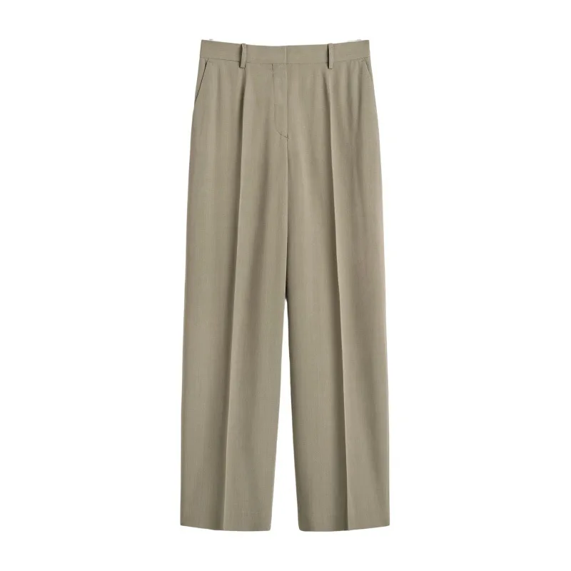 خريف/شتاء وصول جديد مطوي مستقيم الساق واسعة الساق السراويل الحد الأدنى نمط المال القديم بناطيل كاجوال #4