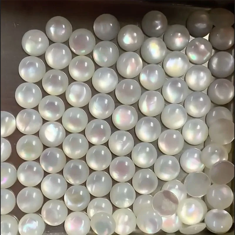 100PCS Natural White Mother Of Pearl White Shell Loose Stone Round Cabochon Gems For Jewelry Making