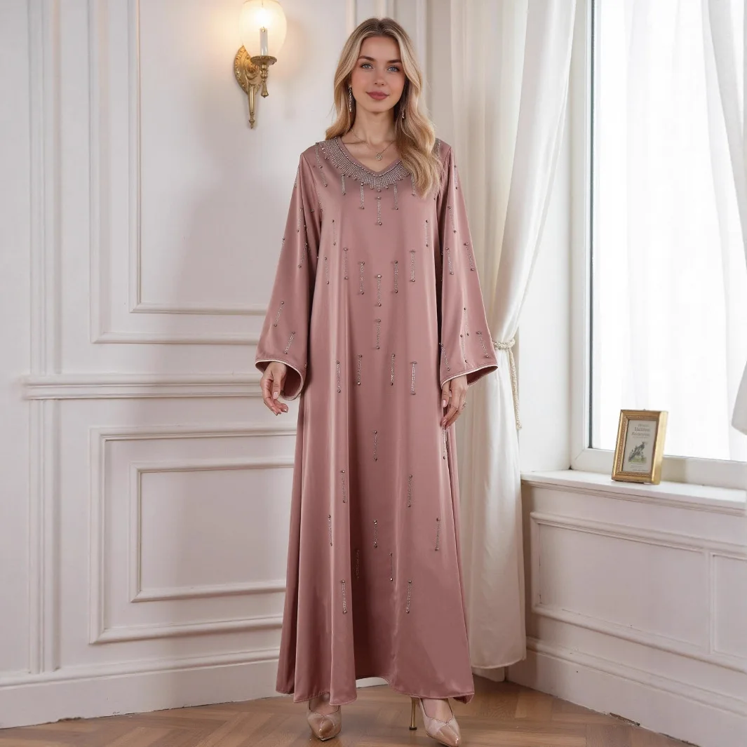 

Muslim Solid Color Style Muslim Women's Long Robe Dress Dubai Ethnic Style Fashion Abaya Ramadan Dubai Luxury Islam Elegant