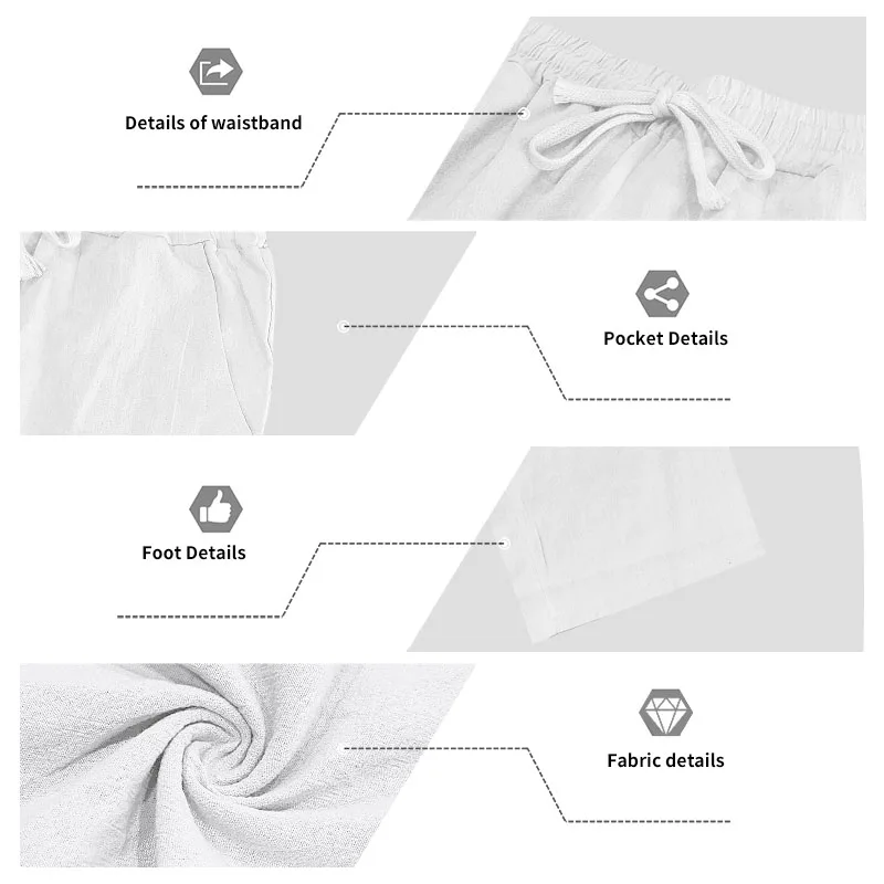 Sommerliche Herren-Leinenhose, Lässige Hawaiian-Hose mit Elastischem Kordelzug, Atmungsaktive Gerade Lange Hose mit Taschen für Alltag und Zuhause – Detail 7