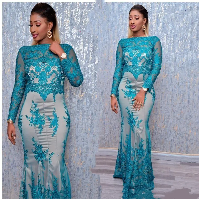 Elegant African Evening Dresses Crew Mermaid Long Sleeves Prom Dresses Sexy Formal Party Bridesmaid Pageant Gowns