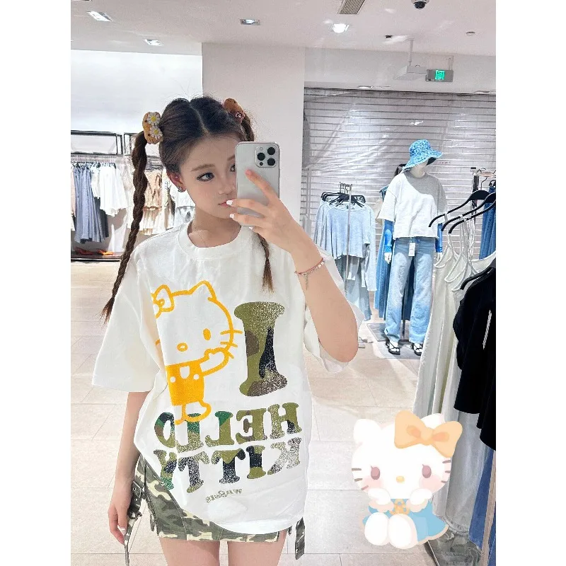 

Small Niche Design, Cute Kitty3D Printing, Casual and Versatile, Loose and Quick Drying Short Sleeved T-shirt Top, Trendy