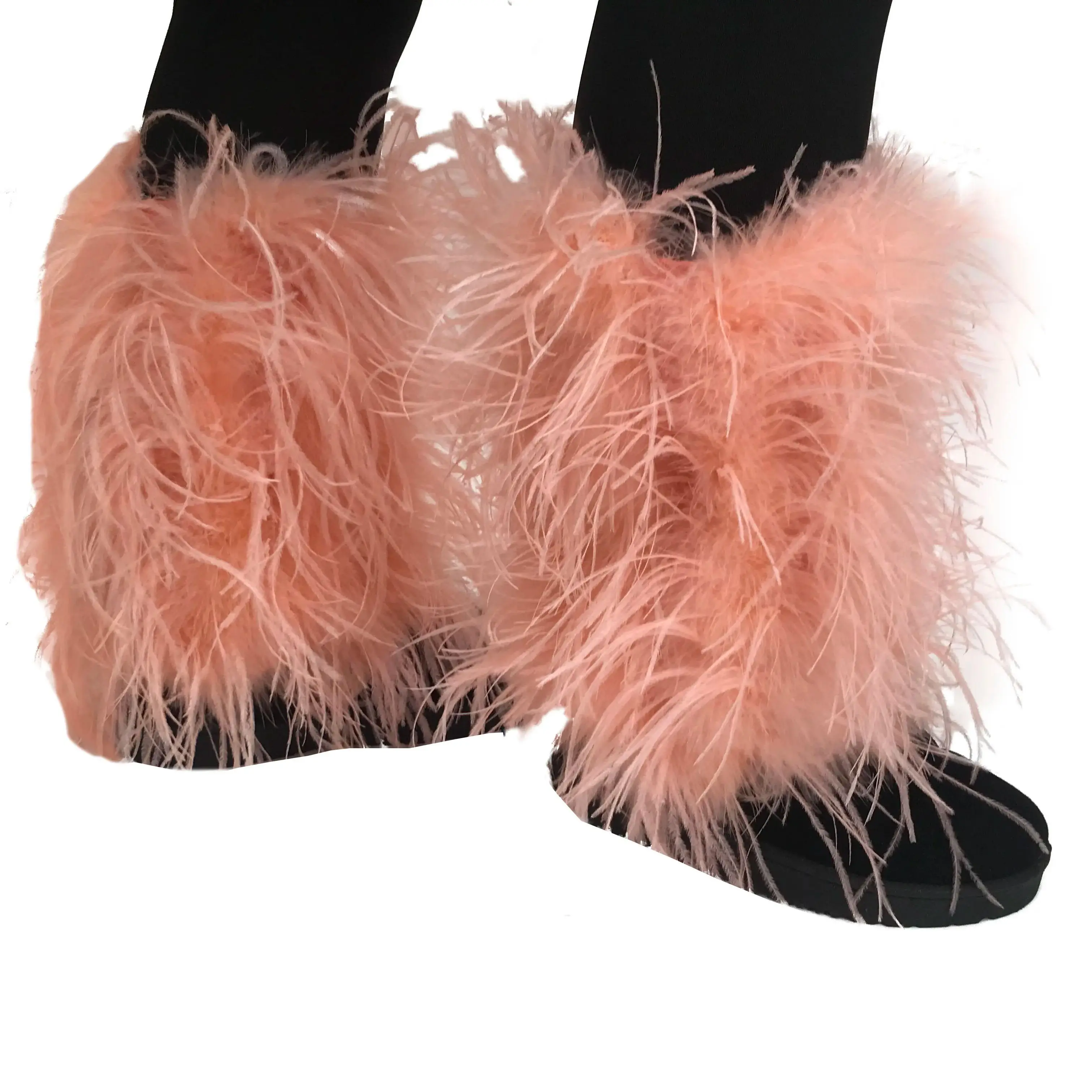 

2024 peach fuzz fashion Ostrich Feather Leg Warmer Women Furry Length 28 CM Luxurious Casual B230635
