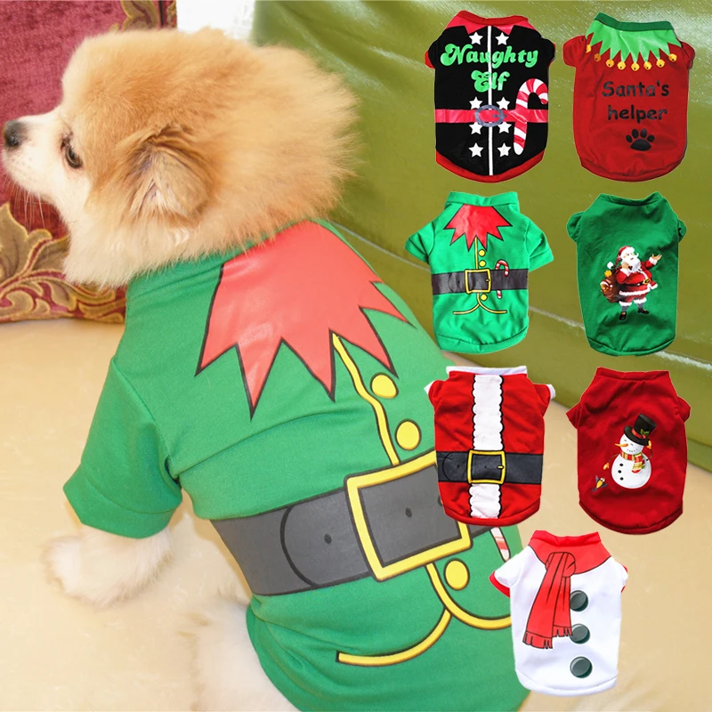Ropa navideña para perros, ropa para mascotas, disfraz para perros pequeños y medianos, muñeco de nieve de dibujos animados, ropa estampada para mascotas de Papá Noel