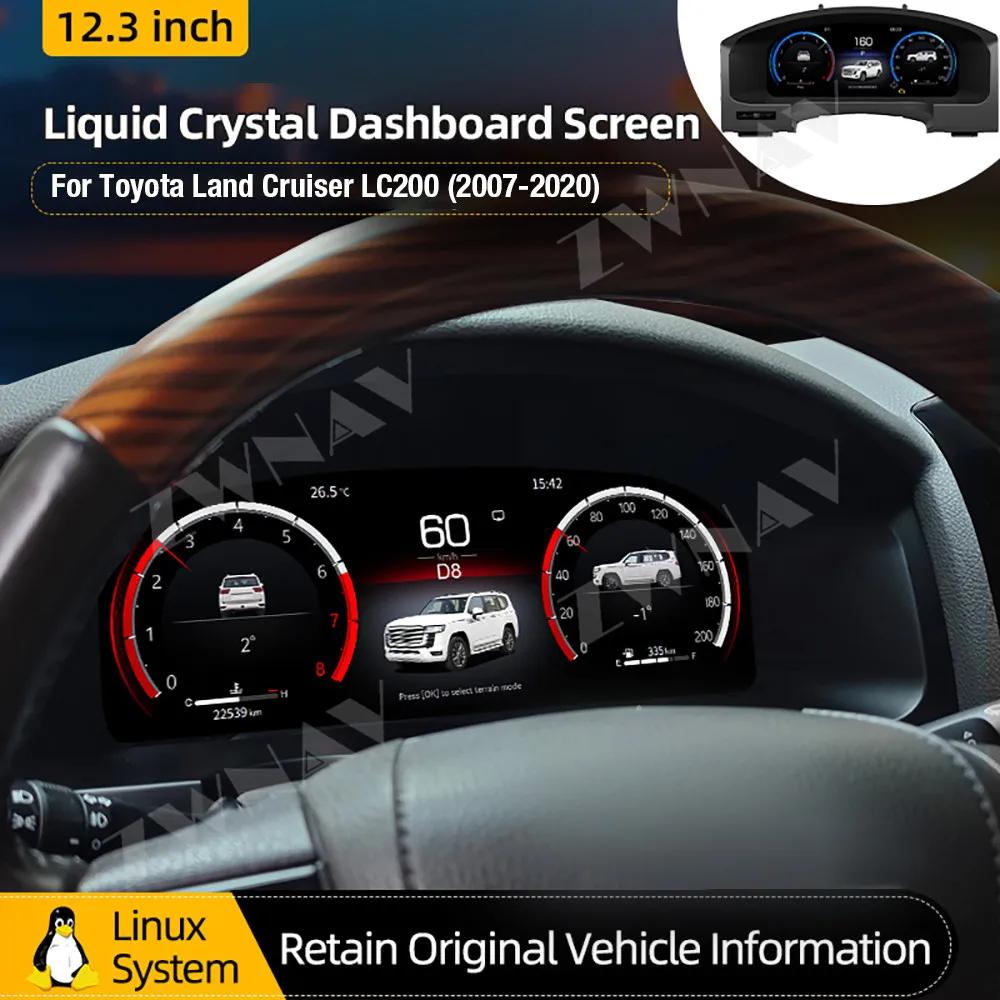 Car Dashboard For Toyota Land Cruiser LC200 2007-2020 Carplay Andorid Auto LCD Digital Cluster Instrument Panel Gauge Head Unit
