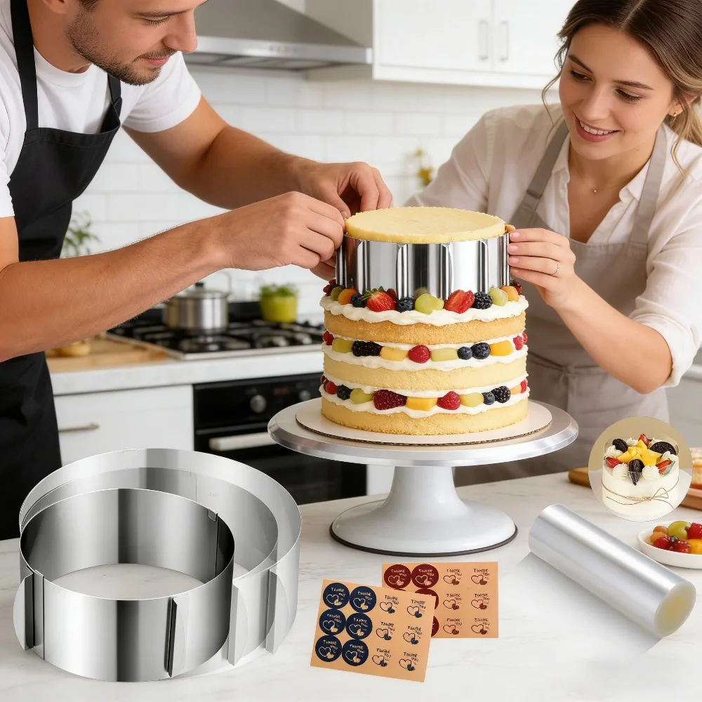 4pcs/ SET Adjustable Mousse Ring Cake Mold Stainless Steel Baking Mould Pastry Dessert Accessories for Christmas