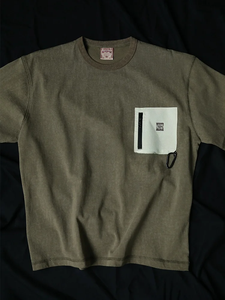 

Футболка MBBCAR для активного отдыха, повседневная, свободного кроя, с коротким рукавом, с эффектом восковой окраски, с дизайном застежки для альпинизма, дышащая, из хлопка