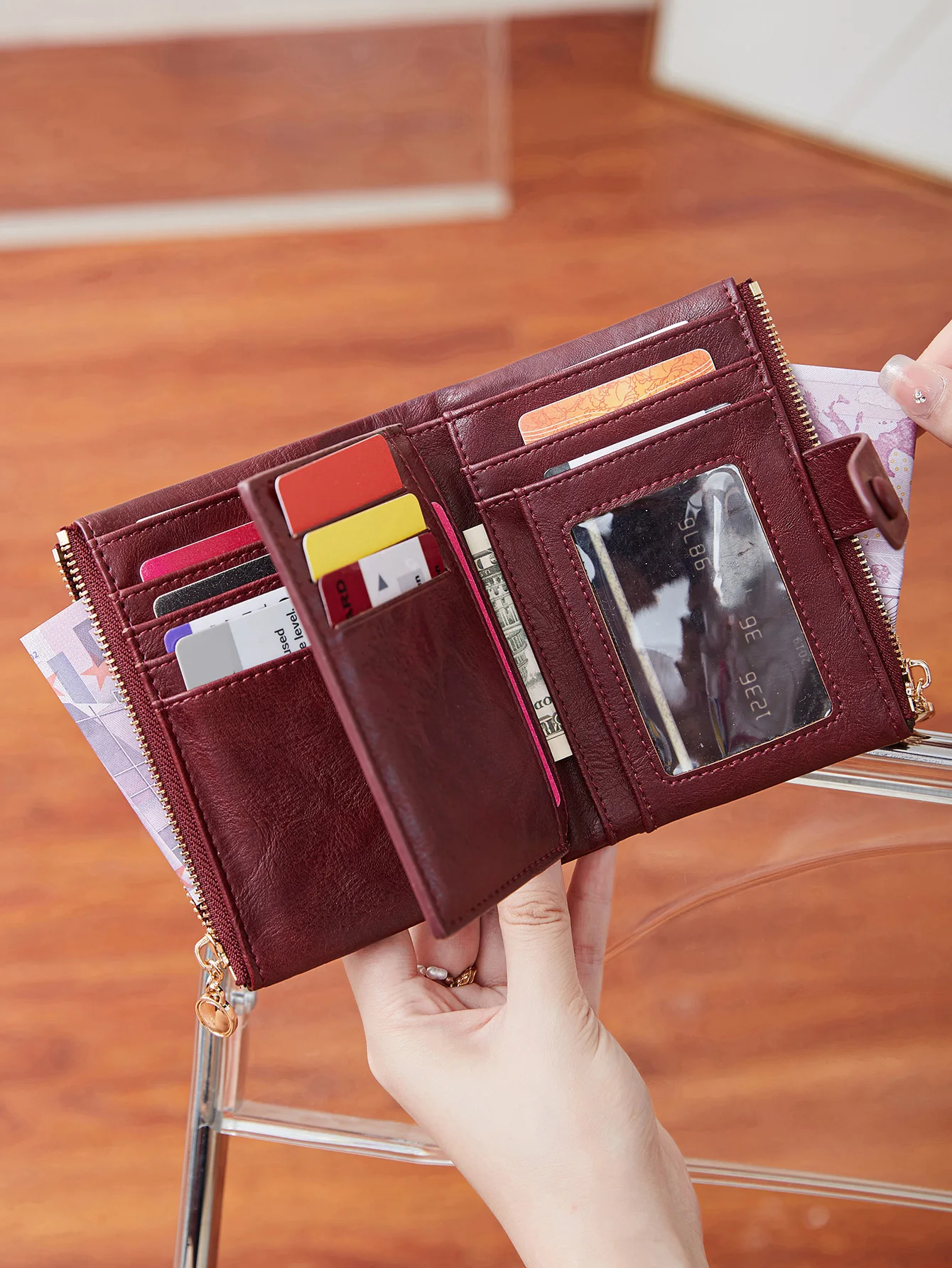 Minimalist Women's Wallet Short Three Layer Large Capacity Double Zipper Card Holder ID Card Credit Bank Card Holder Money Bag