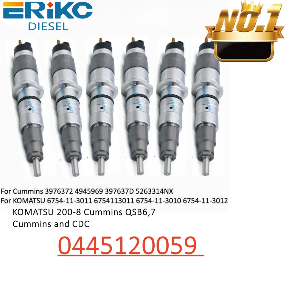

Injector Nozzle 0445120059 3976372 Diesel Injector 6754-11-3011 4945969 6PCS for KOMATSU 200-8 Cummins QSB 6.7 6754-11-3012