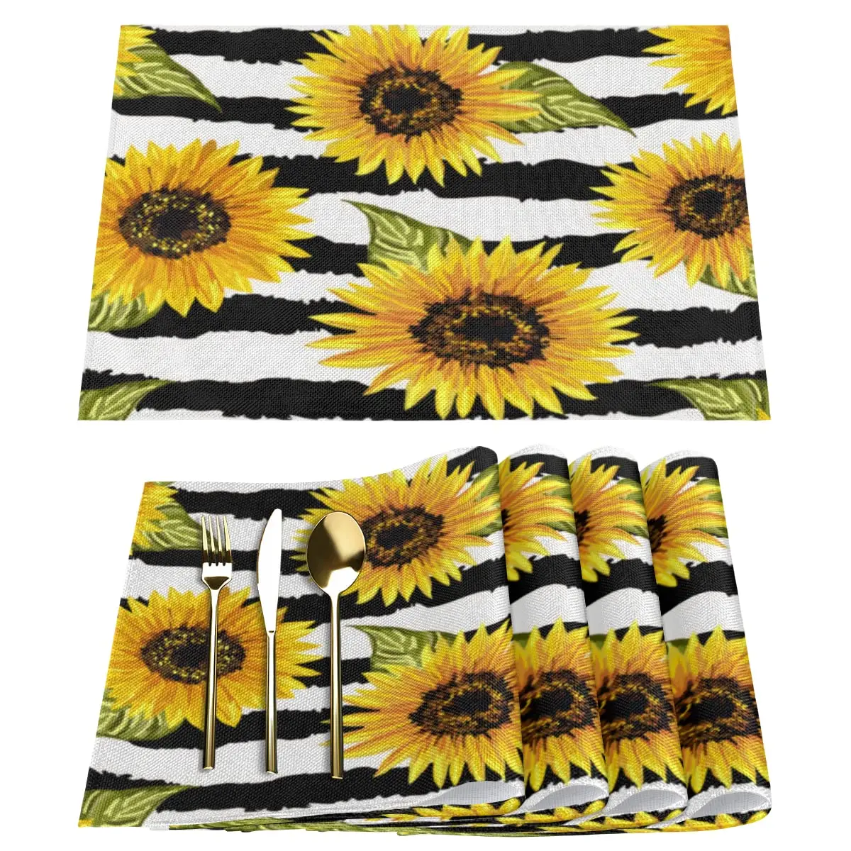 

Washable Sunflower Placemats for Dining Table, Rustic Table Mats, Holiday Decoration, Summer Holiday, 12x18 Inch, Set of 4