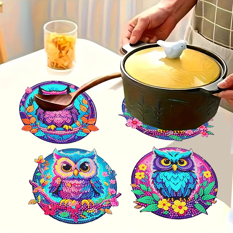 Juego de 4 Manteles Individuales de Madera con Patrones Coloridos Pintados con Diamantes, Manteles Individuales de Arte con Diamantes de Cristal DIY, Manualidades de Mosaico Hechas a Mano