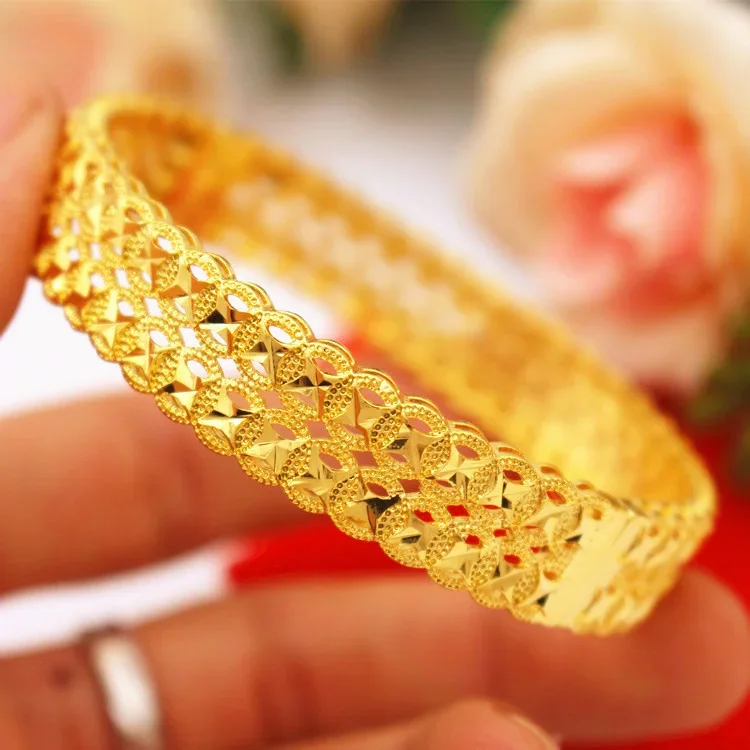 Korean Style Simple New Brass Gold Plated Jewelry Women's Vietnamese Shagin Bracelet Open Imitation Gold Bracelet for Women