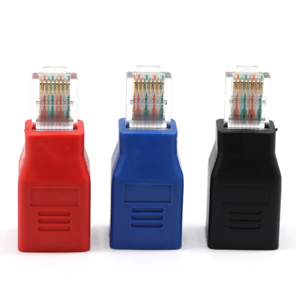 Rj45 Male to Female Adapter Black Lan Cable Connector Durable PVC Copper Material for Network Crimp Gold Plated