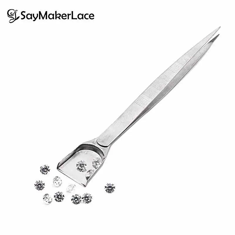 

1PCS Silver 16cm Professional Diamond Tweezers With Scoops Shovels For Gem Beads Jewelry Tool