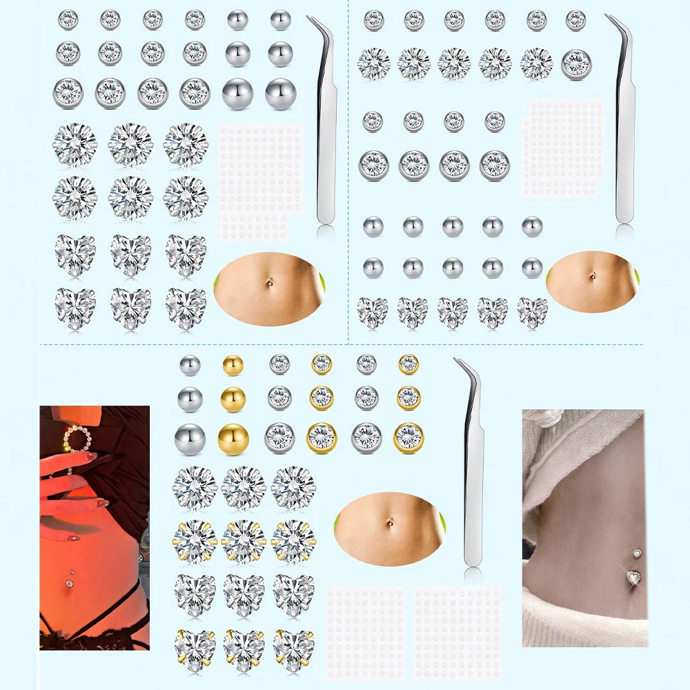 30-35 Stück/Set Fake-Bauchnabelringe, Bauchnabelringe mit Zirkonia, nicht-piercing Schmuck für Lippen/Nase/Augenbrauen – Detail 8