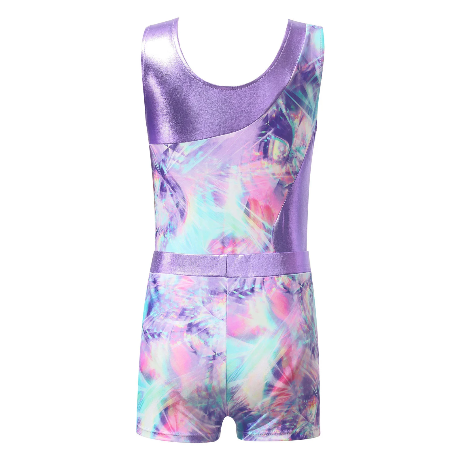 Fashion Kids Girls Cartoon Print Gymnastics Dance Costumes Outfit Sleeveless Ballet Leotards Jumpsuit Elastic Waist Shorts Suit