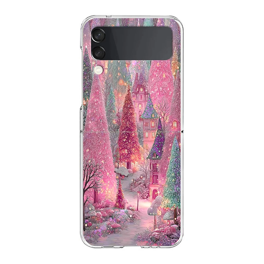 Christmas Themed Illustration Phone Cover For Samsung Galaxy Z Flip 7 6 5 4 Case Transparent For Samsung Z Flip 3 Hard PC Shell