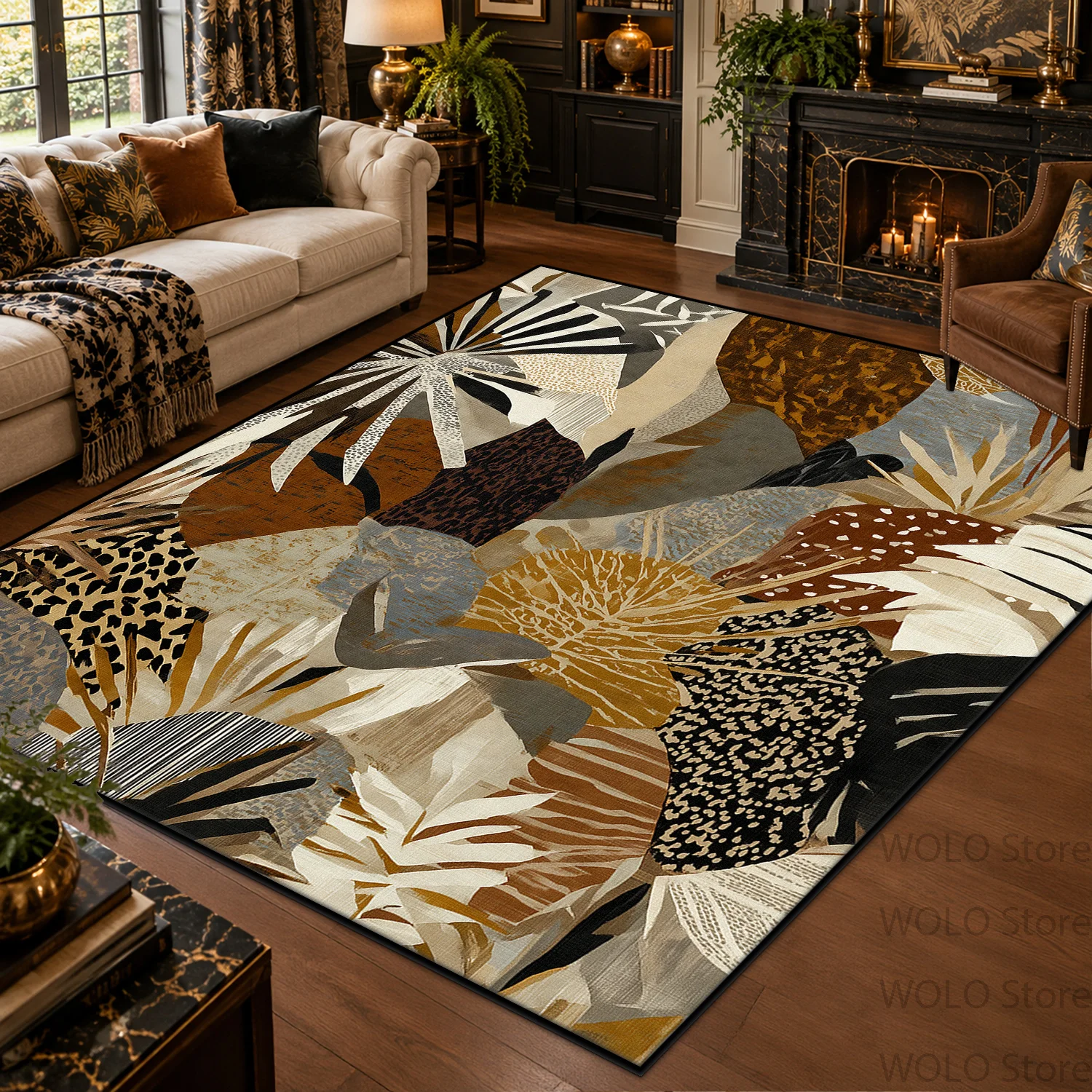 Vintage Jungle Animal Print Large Area Carpet Boho Patchwork Pattern Washable Living Room Rug Non-slip Soft Floor Mat Decor Home