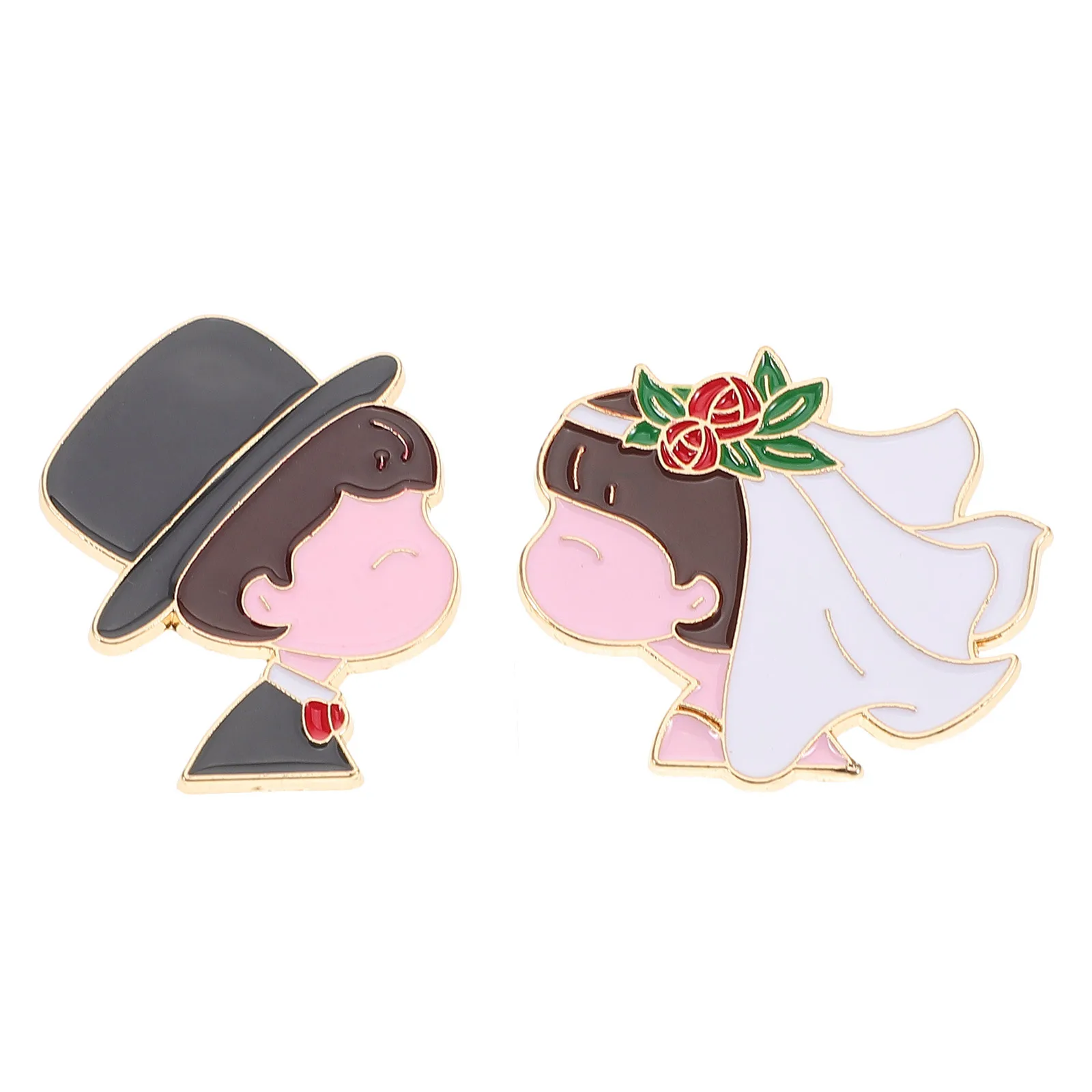 

2Pcs Bride Groom Pin Set Festive Wedding Couple Brooches Cute Cartoon Lapel Pins for Couples Wedding Attire Accessories