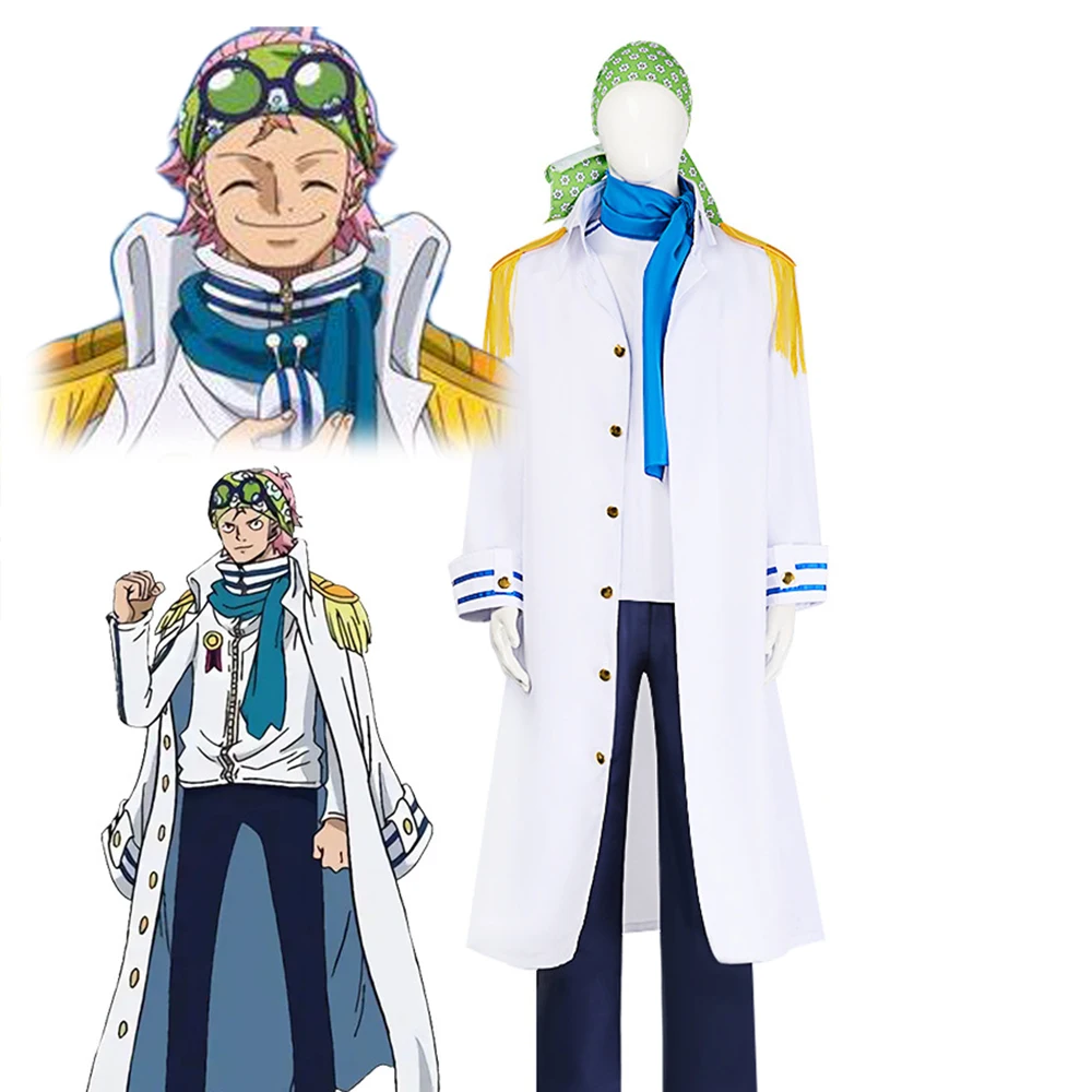 Nuevo disfraz de Cosplay marino de héroe de la Marina Commodore Coby, gabardina, uniforme blanco japonés, capa, pantalón superior, traje de Carnaval de Halloween para hombre