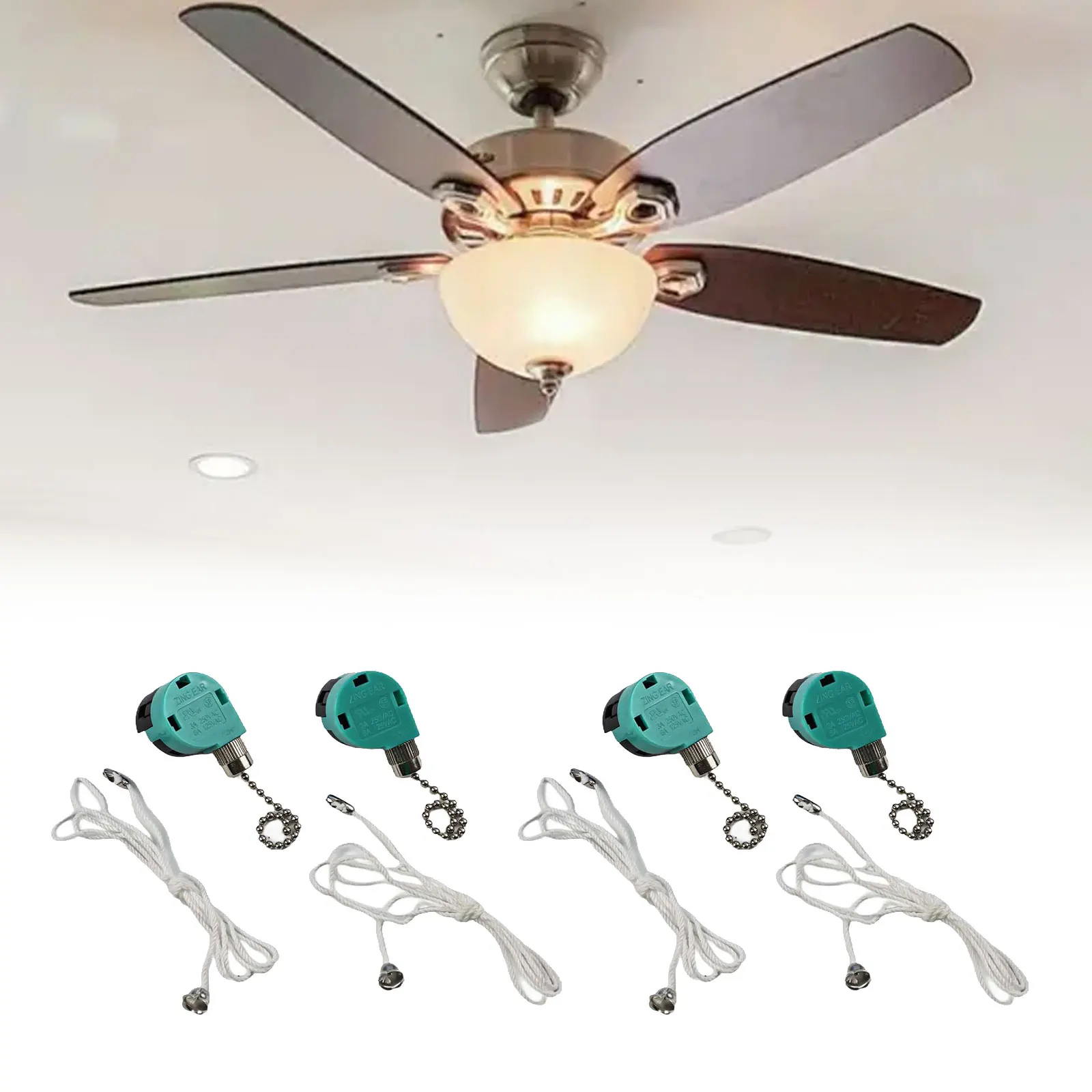4 Pieces ZE268S6 Fan Switch 3 Speed 4 Wire Pull Chain Compatible with For Hunter For Harbor Breeze For Hampton Bay Ceiling Fans