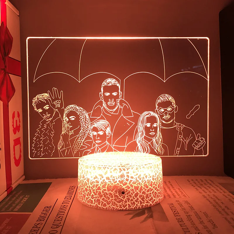 The Umbrella Academy Night Lights Personaliza la serie de TV figura soportes acrílicos lámpara Led dormitorio mesita de noche Deocr regalo de vacaciones