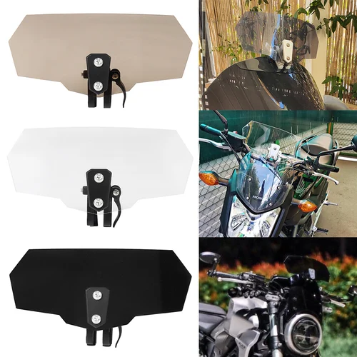 Imagen 1 del producto Parabrisas de motocicleta con flujo de aire ajustable, extensión de parabrisas, deflector de viento negro universal para BMW, Honda, Yamaha, Suzuki, Ducati