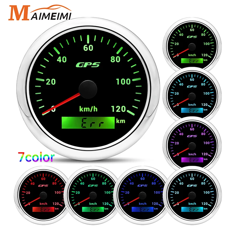 Universal 85MM GPS Speedometer Gauge 7 Color LED Backlight For Motorcycle Marine Boat Truck 60 Kmh 200 Kmh Speed Gauge Meter