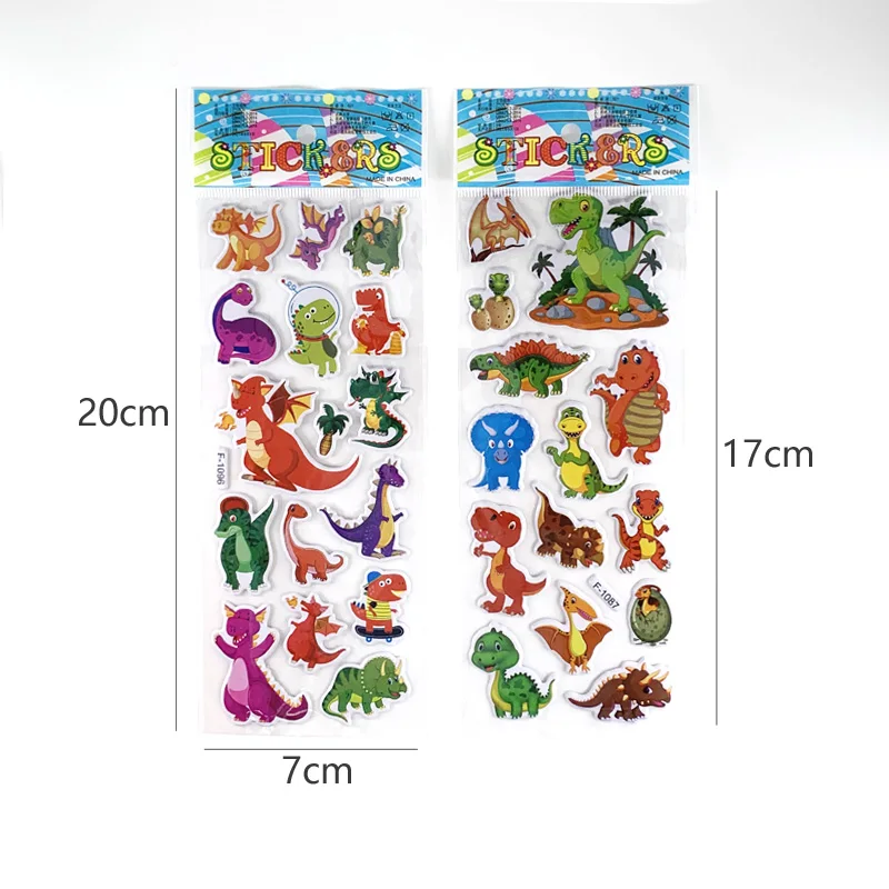 12 Sheets/Set Cartoon Stickers for Kids Dinosaur Animal 3D Waterproof PVC Sticker Craft Scrapbooking DIY Decoration