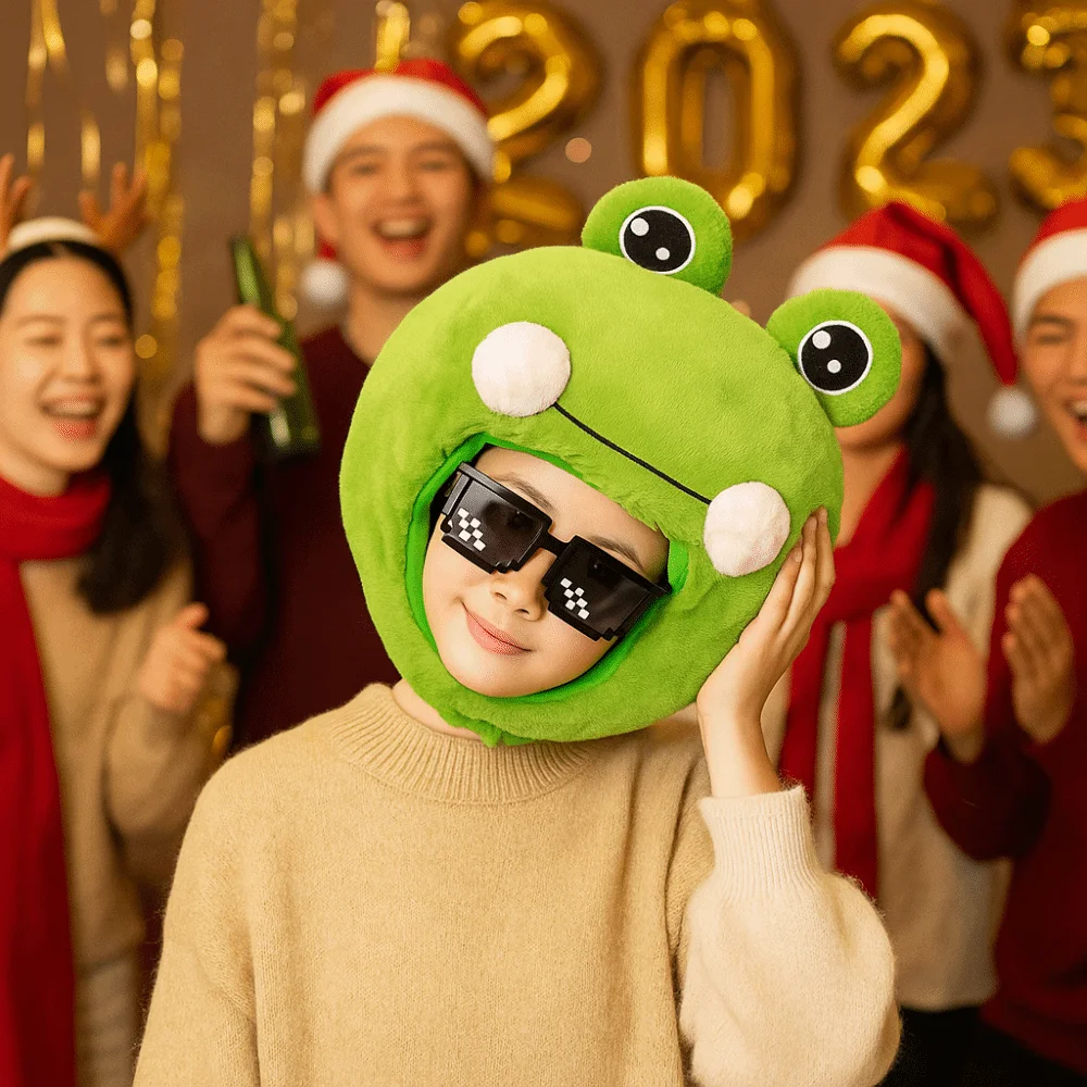 

Plush Headwear Big Frog Eyes Frog Plush Hat Plush Material Funny Cartoon Headgear Cap Novelty Green Frog Headgear Halloween