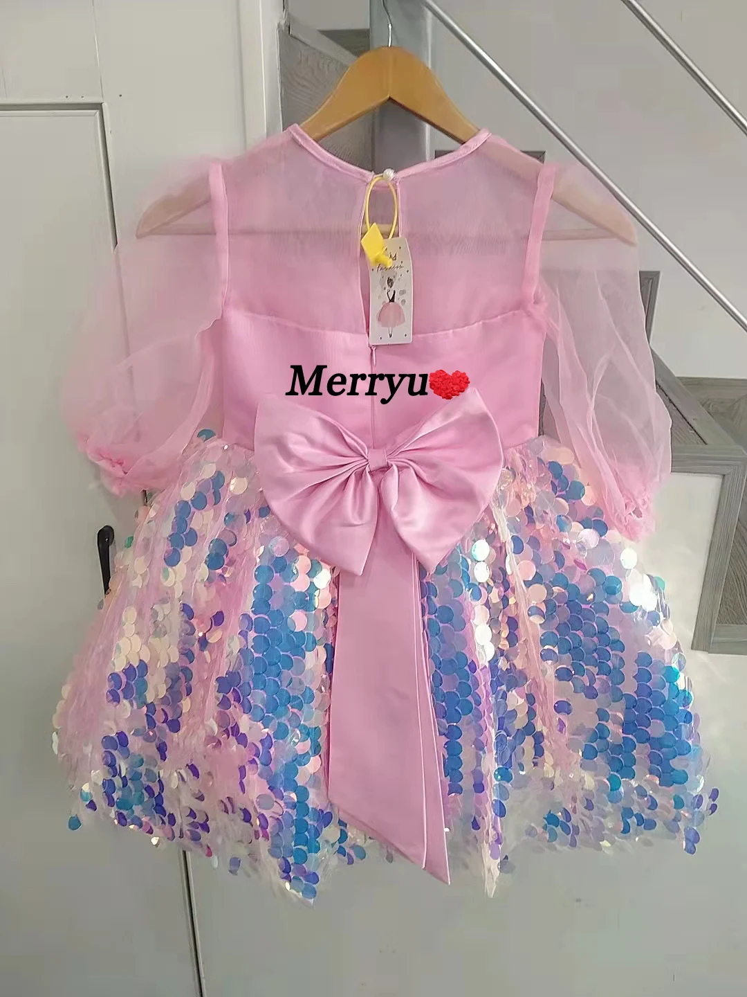 Nette Rosa Baby Mädchen Party Kleid für Geburtstag Lange Ärmeln Gitter Funkelnden Pailletten Tutu Hochzeit Formal Pageant Party