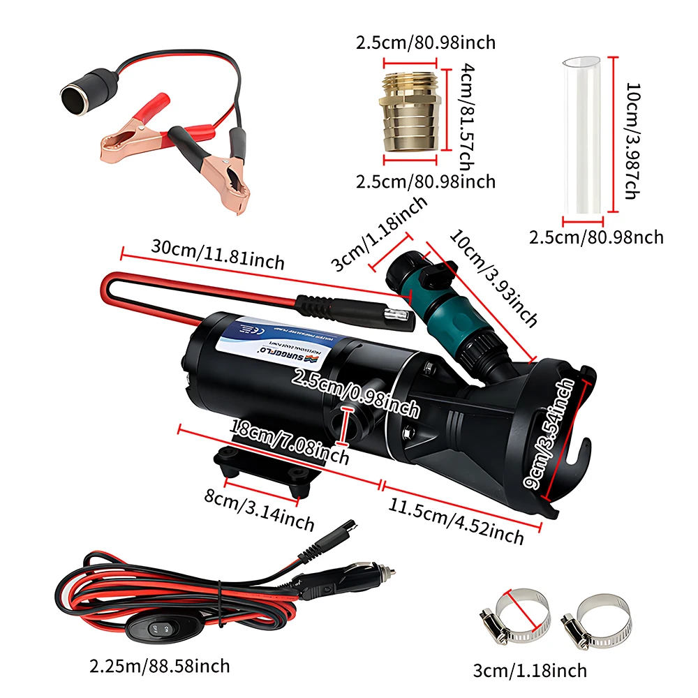 Portable 45L/min DC 12V/24V Macerator Sewage Pump, 4-Blade Cutter Waste Water Pump for RV Yacht Boat Kitchen Sewer Disposal
