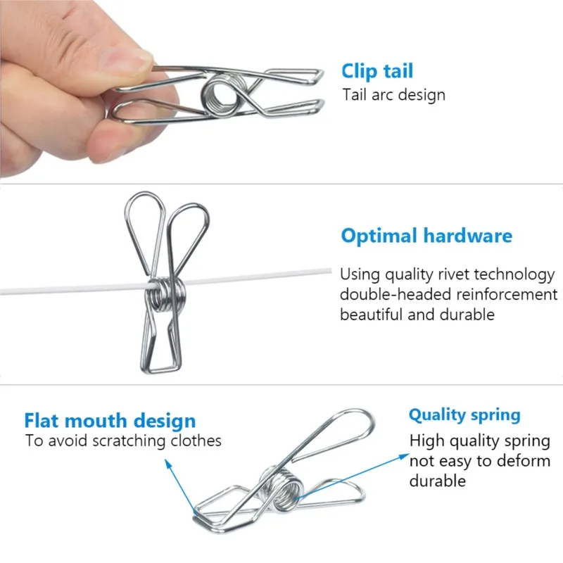 Pinces à linge en acier inoxydable, pinces à linge domestiques, épingles à tout lavage, épingles à suspendre, pince à fil métallique, outil de rangement domestique, 10 pièces, 20 pièces, 40 pièces