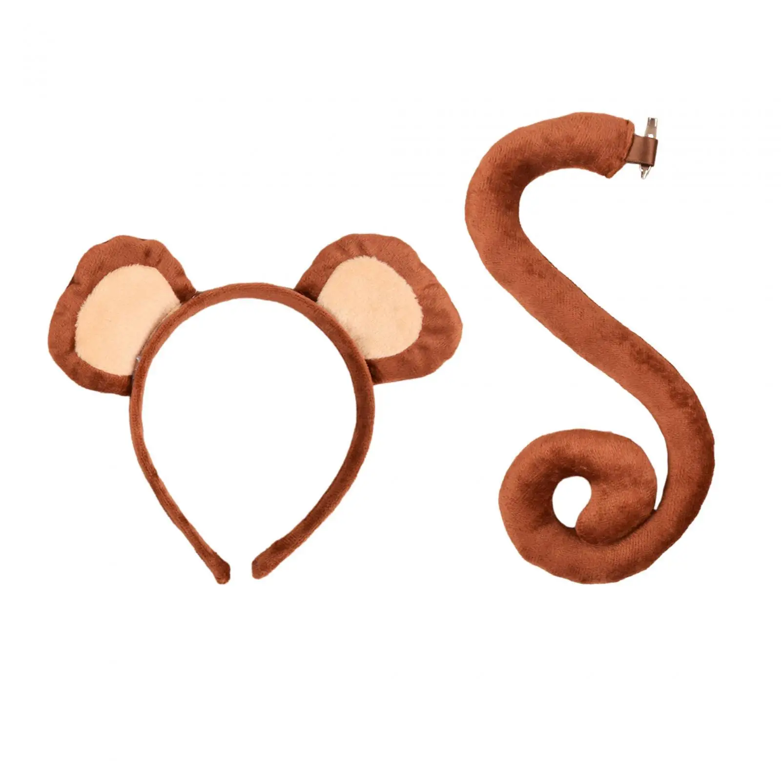 Monkey Ears and Tail Set Monkey Hair Hoop Boys Cosplay Props Long Tail Headdress