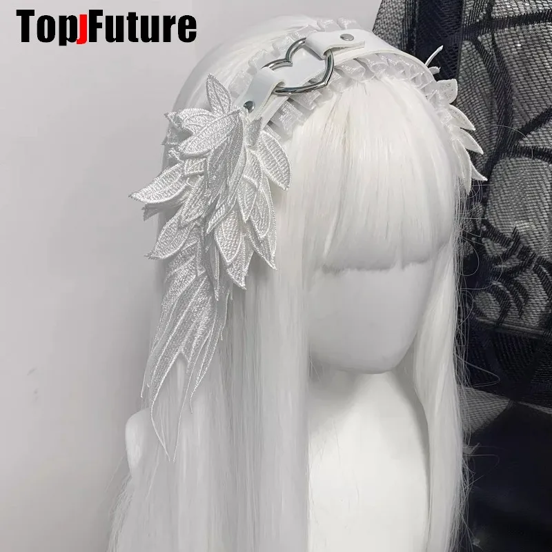 Lolita Kawaii Angel Wing Lace Bow Headband KC Hair Band Anime Y2K Girl Maid copricapo Cosplay Anime accessori per capelli Head Wrap