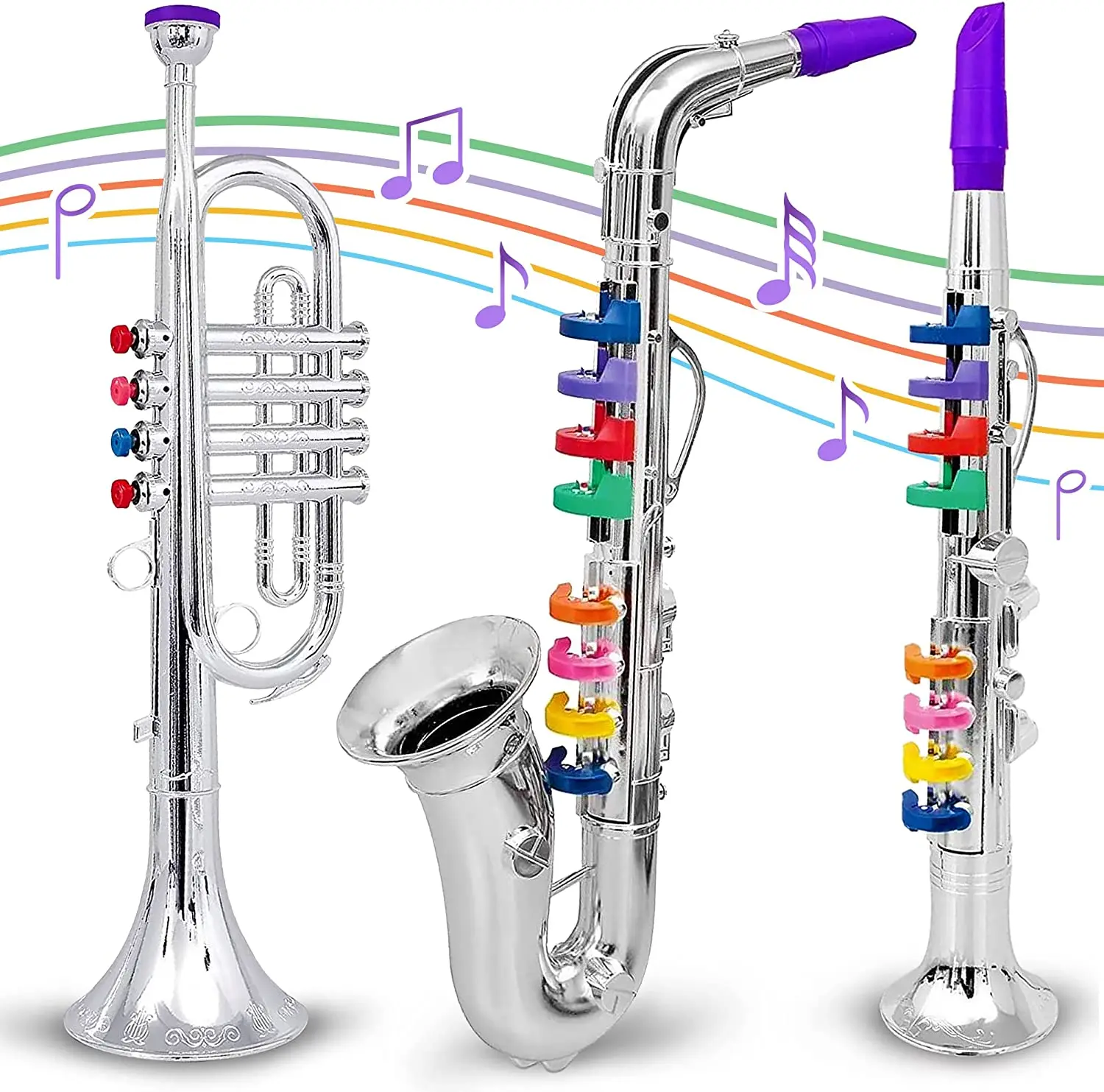 Toy Clarinet for Kids,Wind and Brass Musical Instruments for Toddlers,Toy Kids Clarinet with 8 Colored Coded Keys Teaching Songs