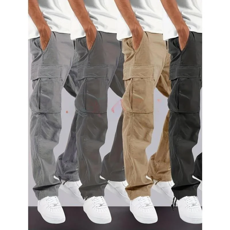 

Loose Fit Men's Work Trousers Multi-ket Straight Leg High Waist Korean Sle Casual Pants ex Winter Collection