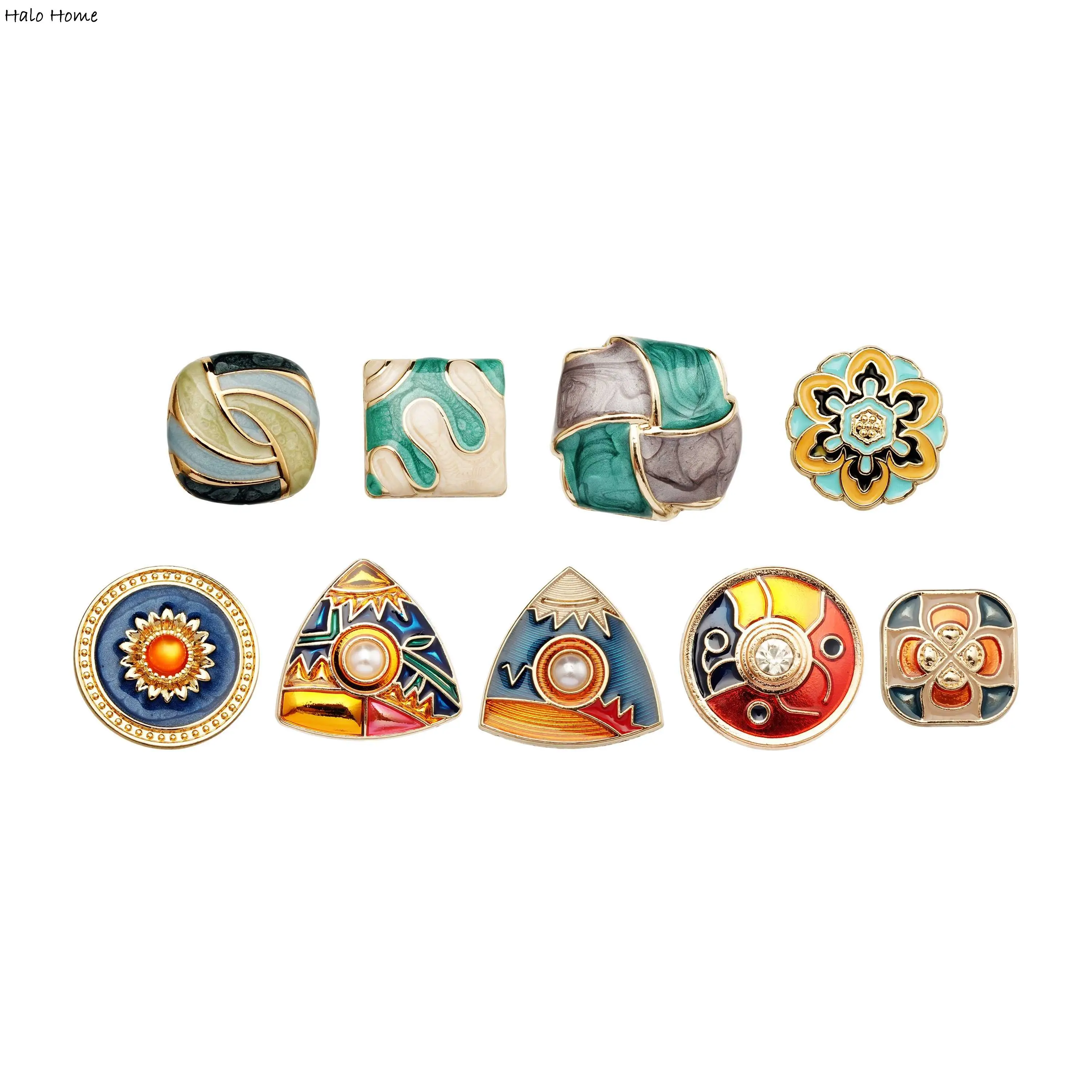 5 pcs of the same style Set, Assorted Vintage Button , Mixed Shapes & Colors, Enamel and Gemstone Accents for Crafts & Sewing