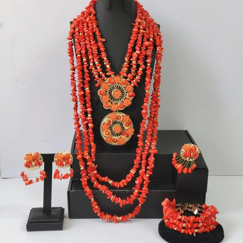 

Women’s Jewelry Set African Coral Beads Nigerian Bridal Jewelry Sets for Weddings