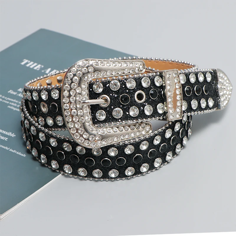 Bling Sequined PU Leather Waist Belts Women Red White Rhinestone Rivet Studded Waistbands Casual Jeans Shirt Belt Cinture Strap