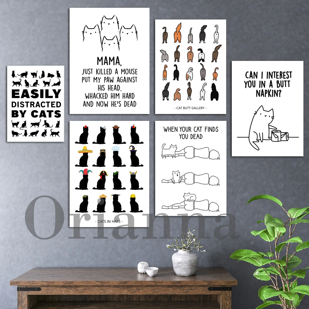 Funny Cat Print Poster Butt Napkin Cat Wall Art Cat Sleeping Easily Distracted By Cats Cat Butt Wall Art Canvas Cat Owner Gift