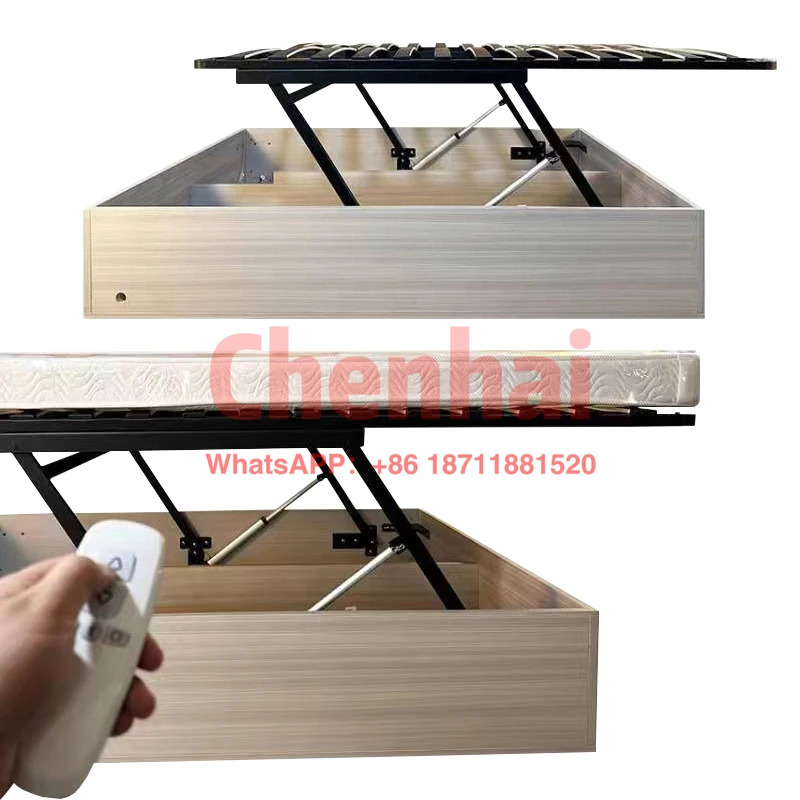 

Customized Modern Design Smart Motorized Lifting Storage Bed Wood Base Gas Stable DIY Plywood Case Multifunction Bed Mechanism