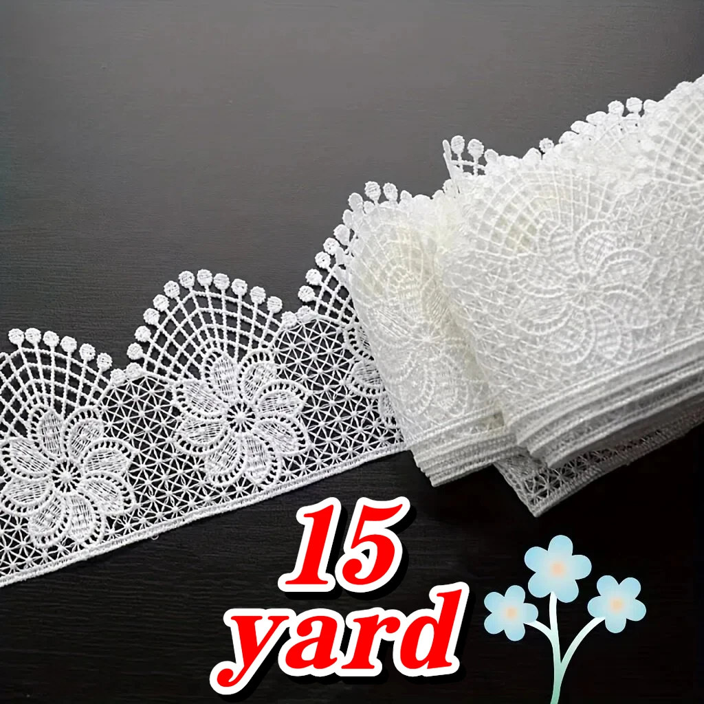 15 yardas de nuevo adorno de encaje bordado floral de estilo europeo, bordado soluble en agua vintage, ancho 3,34 pulgadas, 15/10/5/3/1 yardas de accesorios florales DIY hechos a mano, elegantes apliques bordados, adecuados para faldas, S