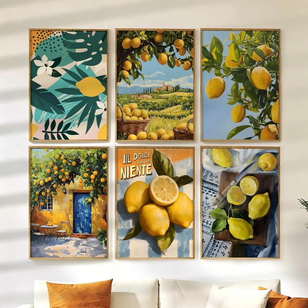 Vintage Lemon Kitchen Poster Wall Stickers HD Painting Self Adhesive Art Decals for Bedroom Living Room Home Decor